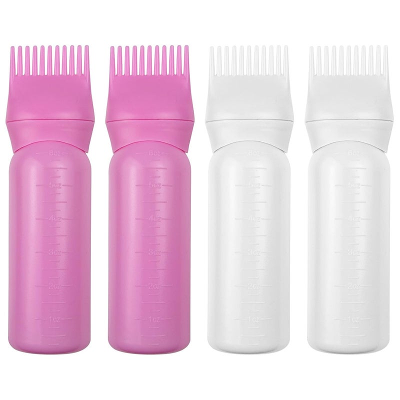 ELANE 4 Pack Root Comb Applicator Bottle,Oil Comb Applicator for Hair Dye Shampoos Hair Salons (2 pink + 2 white) - Image 1